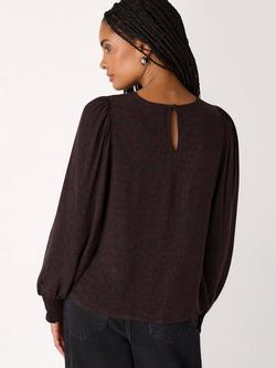 Whistles Leopard Print Shirred Cuff Top, Black/Multi - view 2, Black/Multi