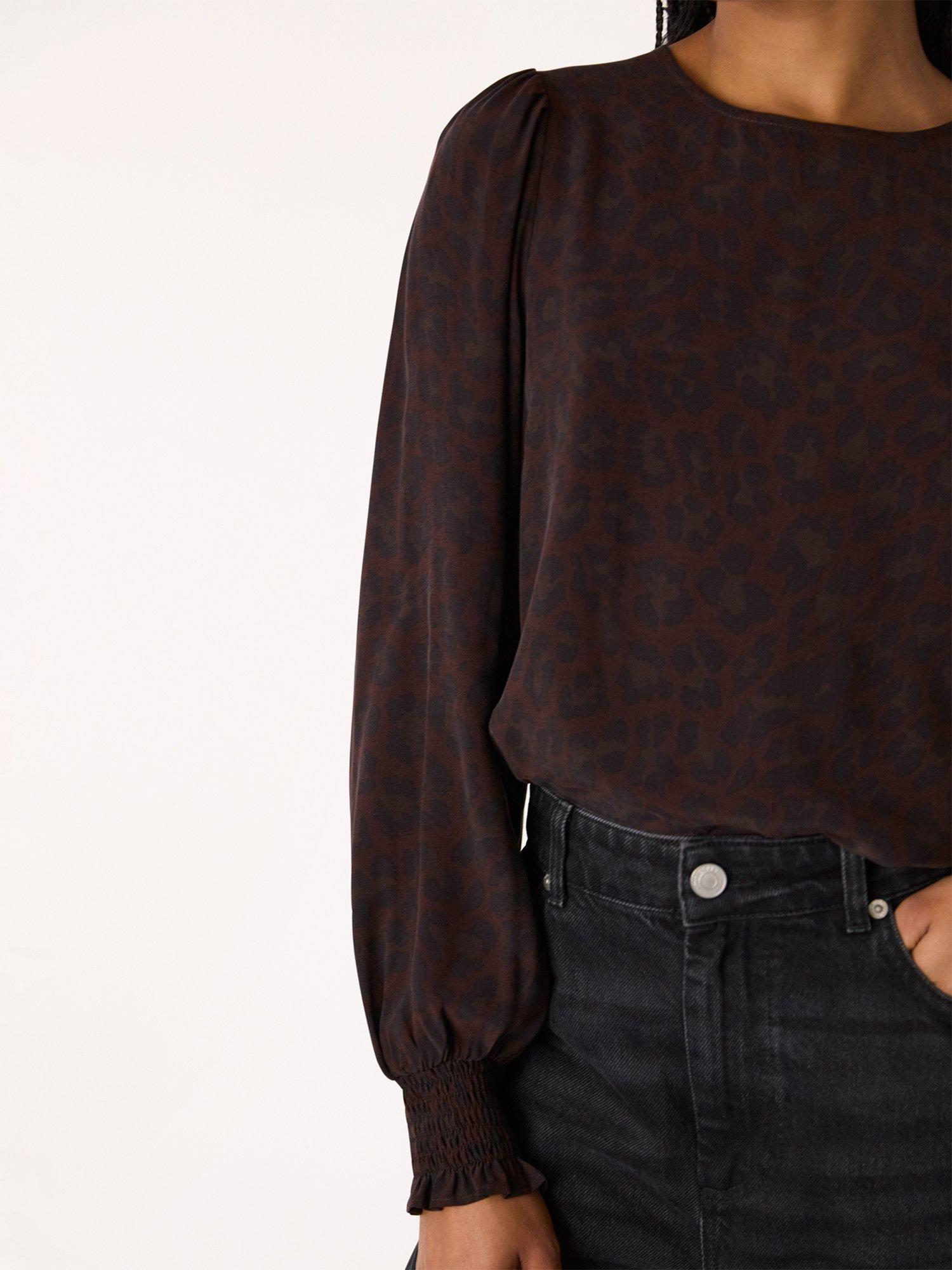 Product image 4 of 5, which shows Whistles Leopard Print Shirred Cuff Top, Black/Multi, 6