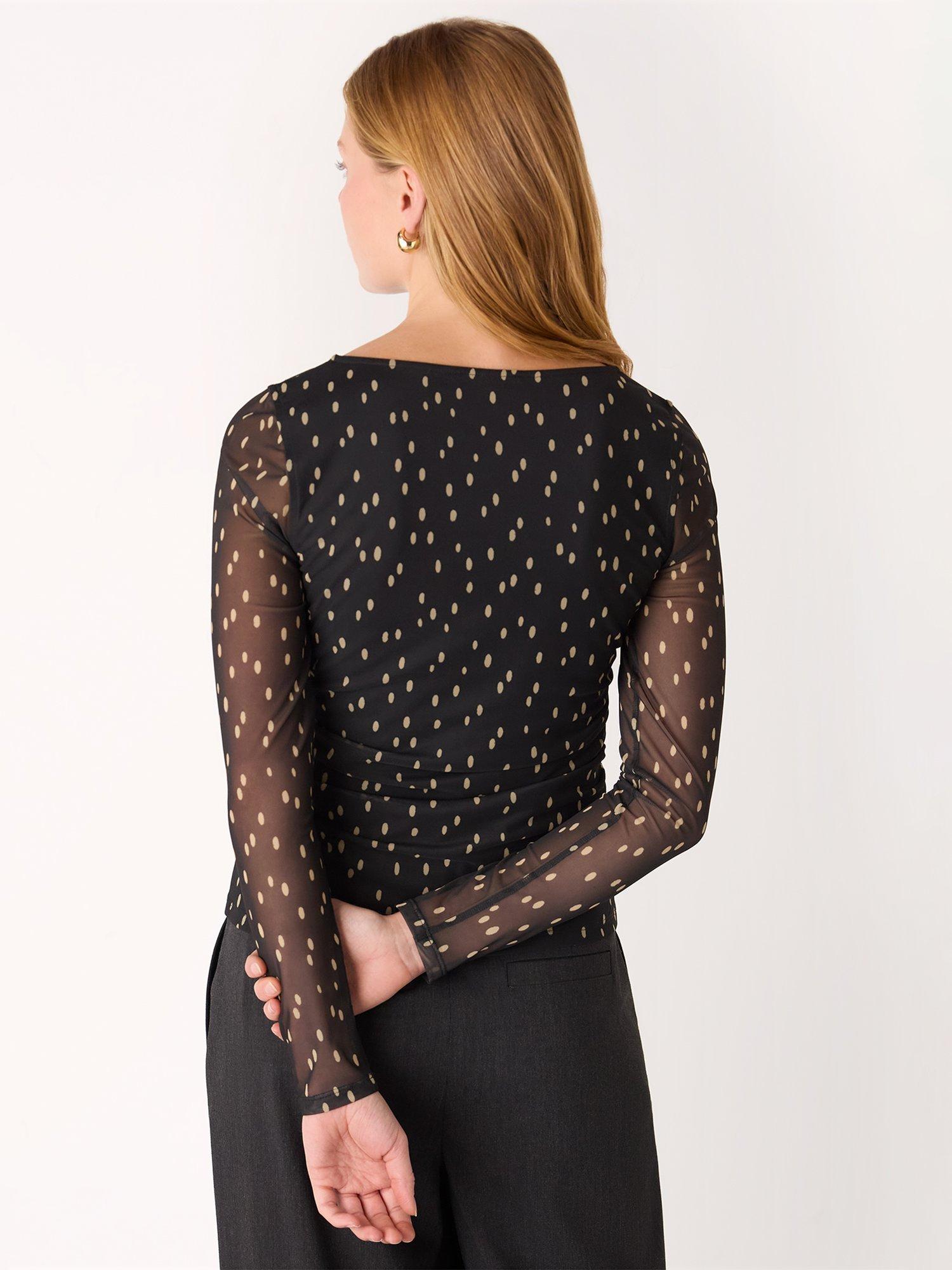 Product image 2 of 5, which shows Whistles Polka Dot Mesh Jersey Top , Black/Multi, 6