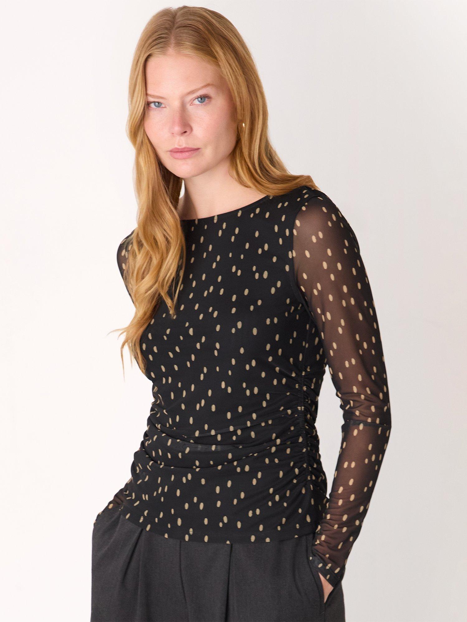 Product image 3 of 5, which shows Whistles Polka Dot Mesh Jersey Top , Black/Multi, 6