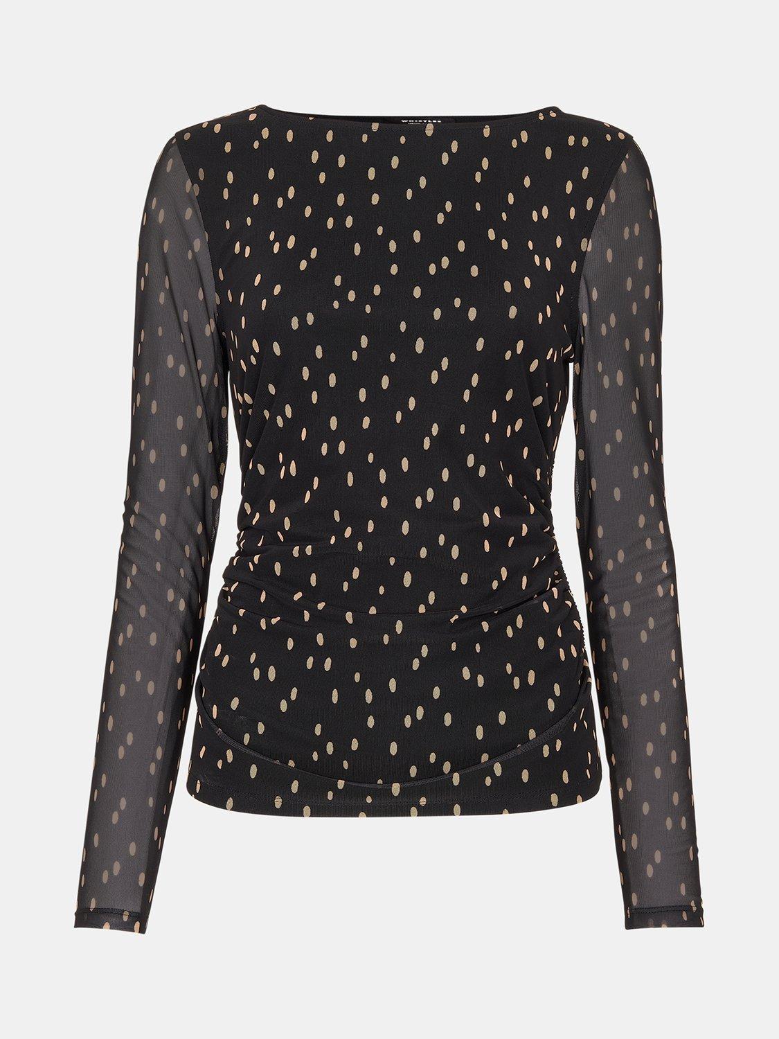Product image 5 of 5, which shows Whistles Polka Dot Mesh Jersey Top , Black/Multi, 6