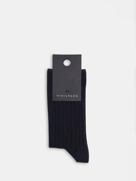 Whistles Classic Ribbed Socks, Navy - view 2, Navy