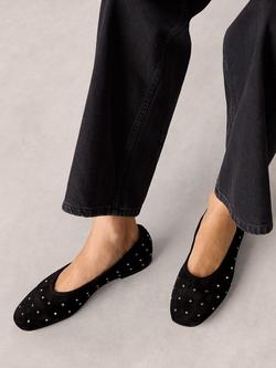Whistles Karina Suede Stud Ballerina Pumps - view 2, Black