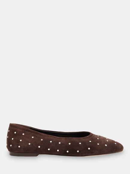 Whistles Karina Suede Stud Ballerina Pumps, Chocolate
