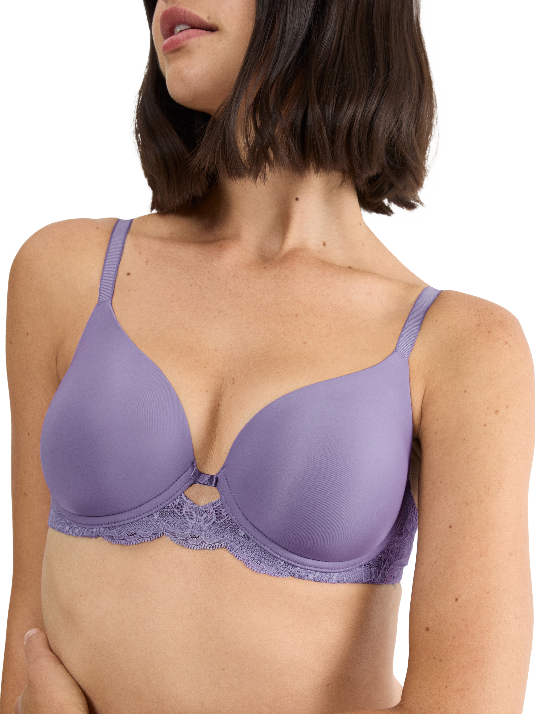 Product image 1 of 5, which shows Triumph Amourette Charm Underwired T-Shirt Bra, Lilac, 32B