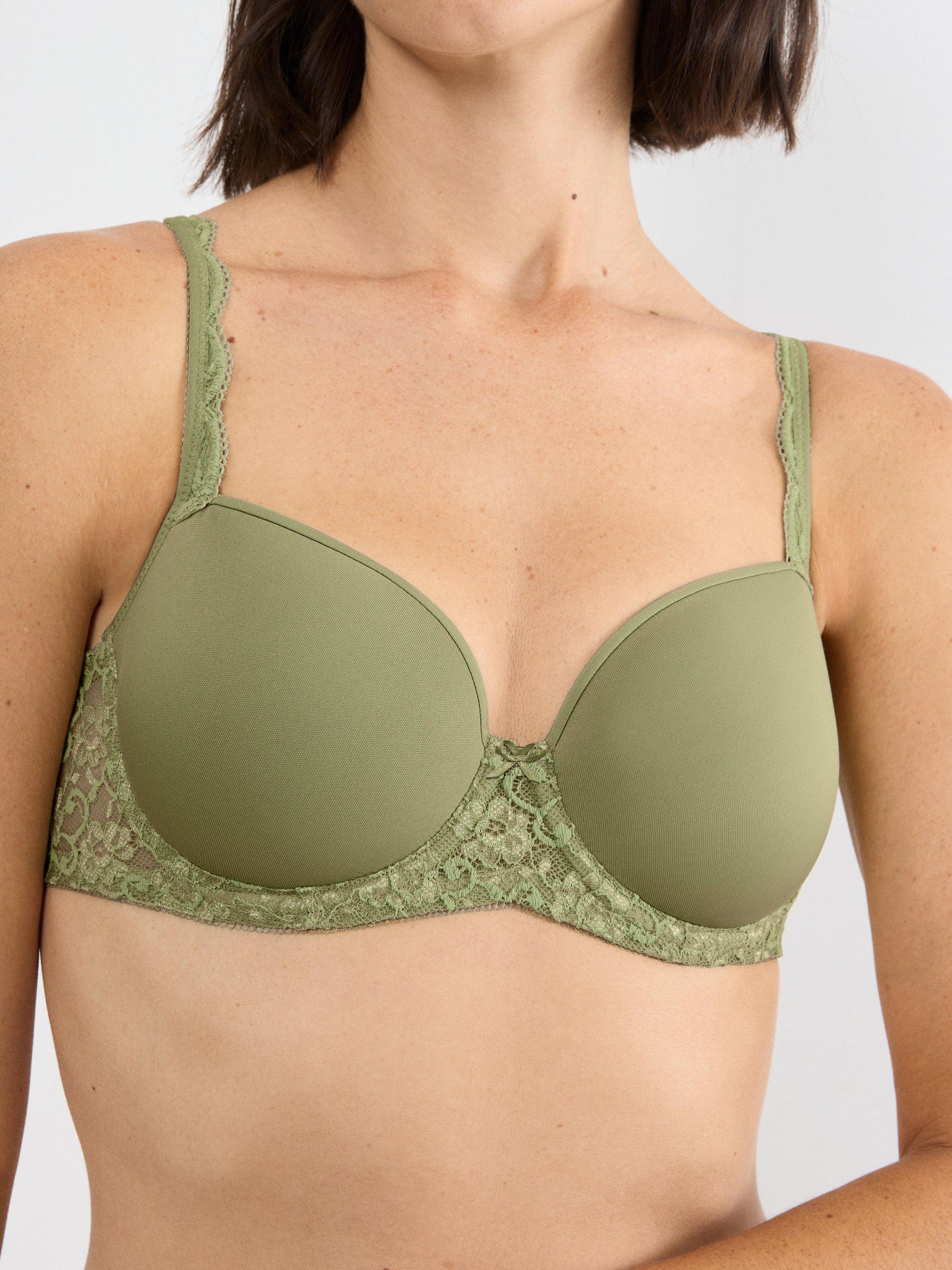 Product image 1 of 3, which shows Triumph Amourette Underwired Padded Spacer Cup Bra, Olive Gold, 32B