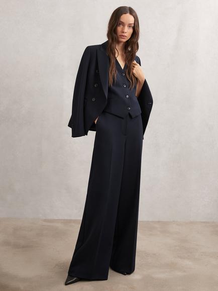 Reiss Petite Gabi Tailored Wide Leg Trousers, Navy, Navy
