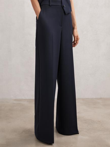 Reiss Petite Gabi Tailored Wide Leg Trousers, Navy, Blue