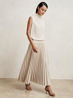 Reiss Petite Seren Pleated Skirt, Champagne Neutral, Champagne Neutral