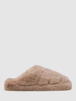 Reiss Andrea Faux Fur Mule Slippers, Taupe