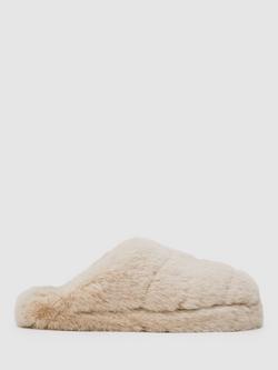 Reiss Andrea Faux Fur Mule Slippers, Cream