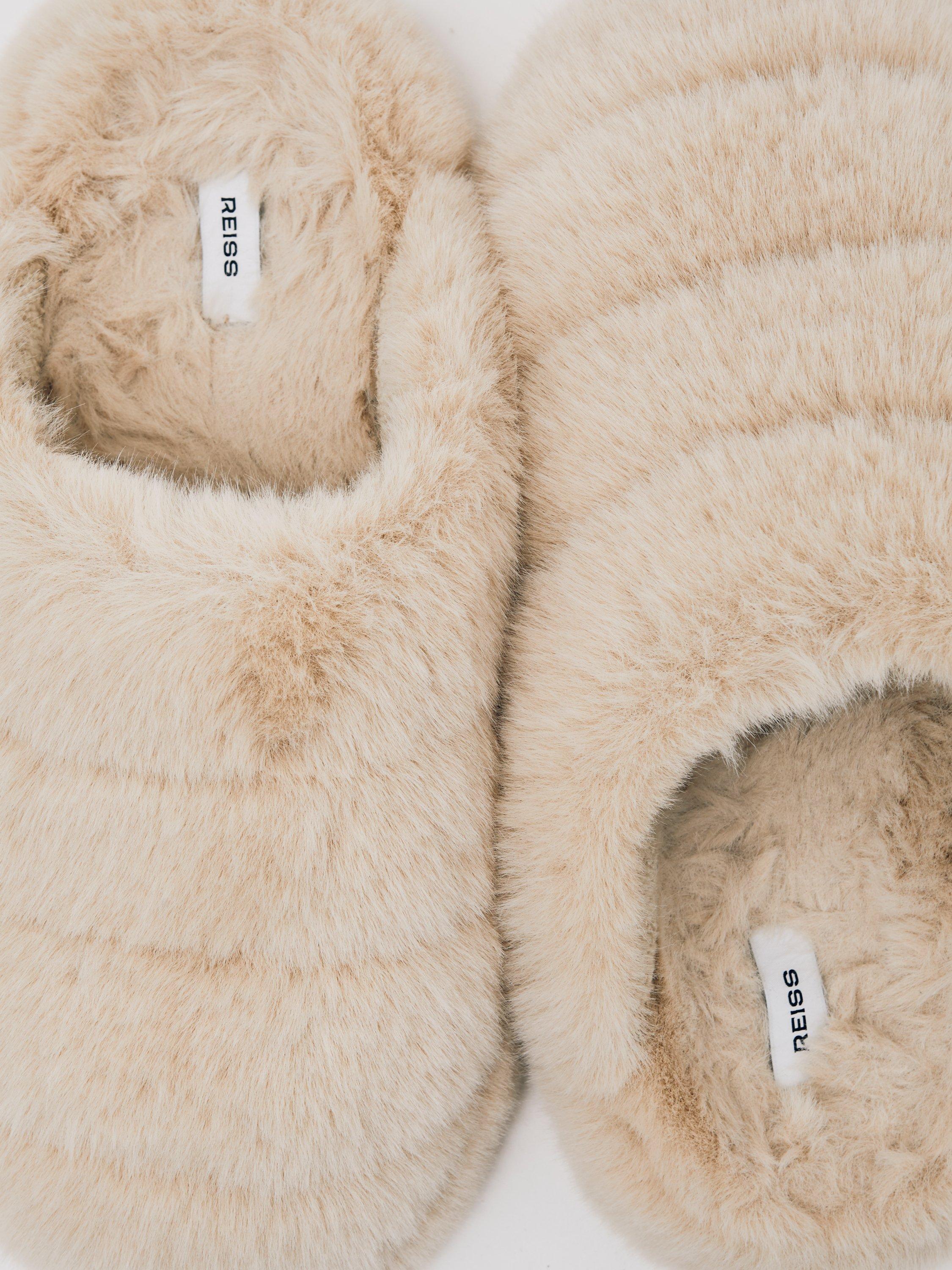 Product image 2 of 5, which shows Reiss Andrea Faux Fur Mule Slippers, Cream, S