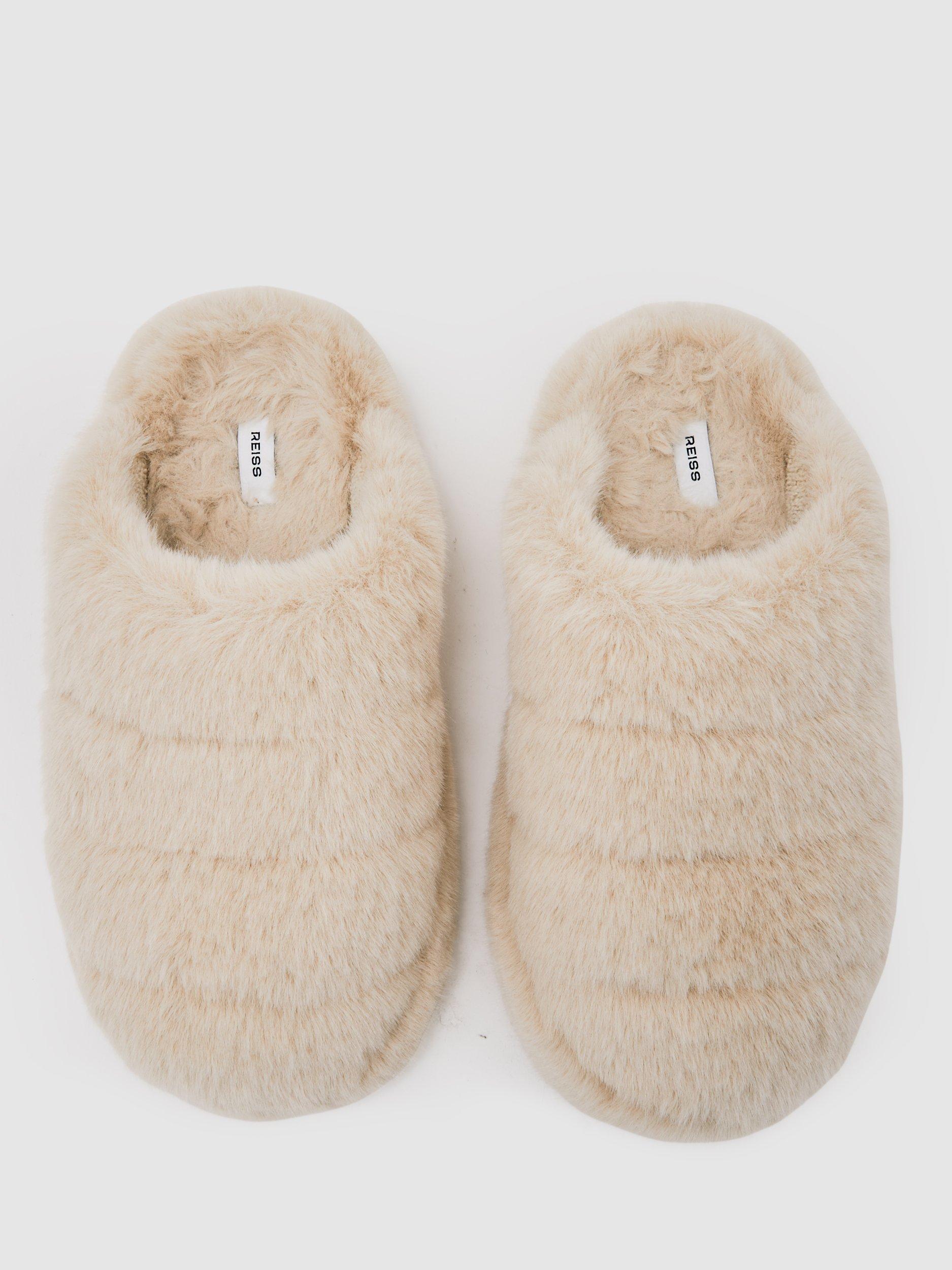 Product image 4 of 5, which shows Reiss Andrea Faux Fur Mule Slippers, Cream, S
