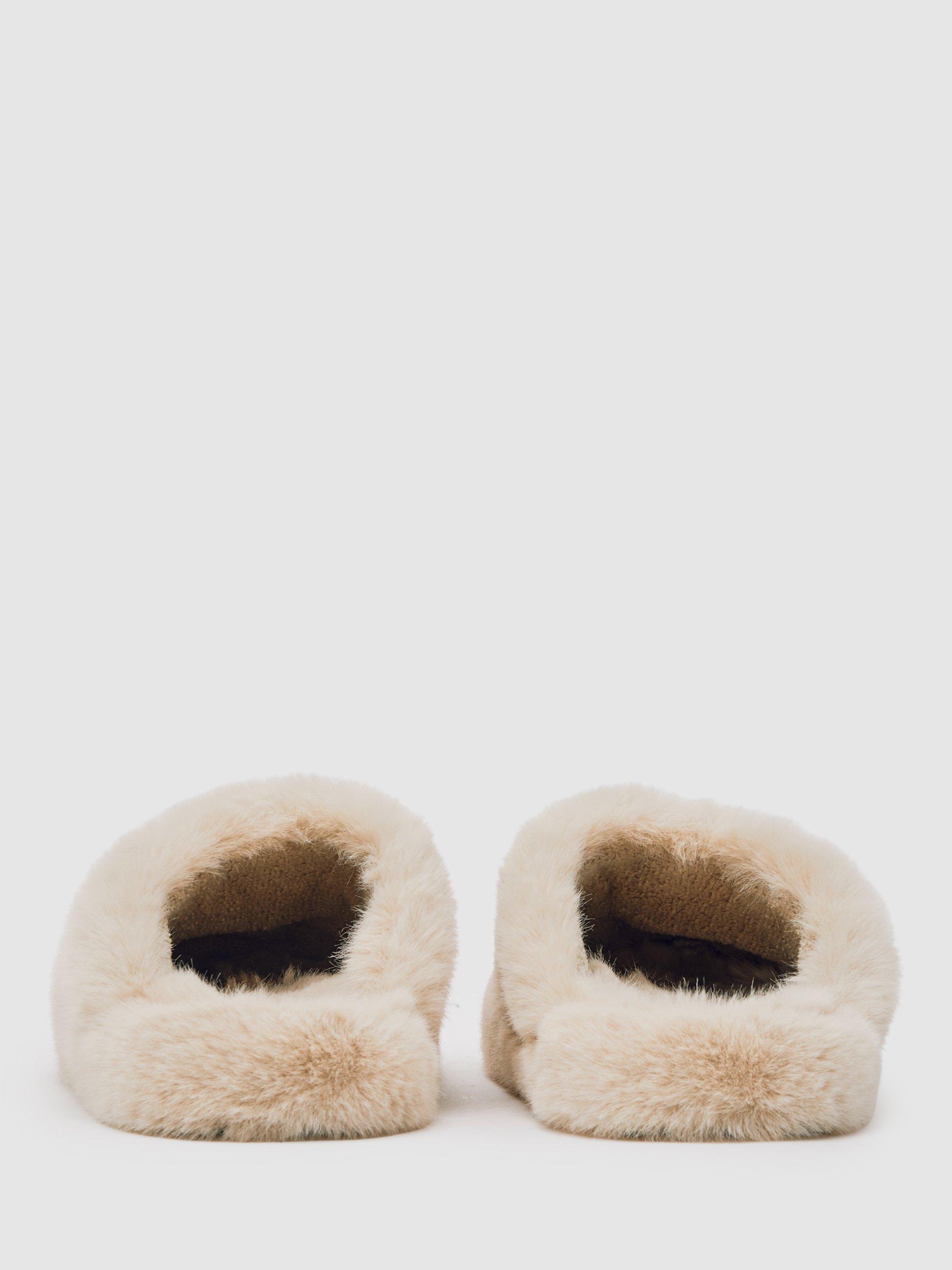 Product image 5 of 5, which shows Reiss Andrea Faux Fur Mule Slippers, Cream, S