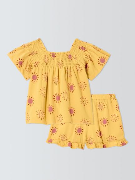 John Lewis Baby Sun Print Jersey T-Shirt & Shorts Set, Yellow - view 2, Yellow