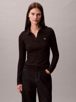 Calvin Klein Monogram Ribbed Collar Top, Black, Black