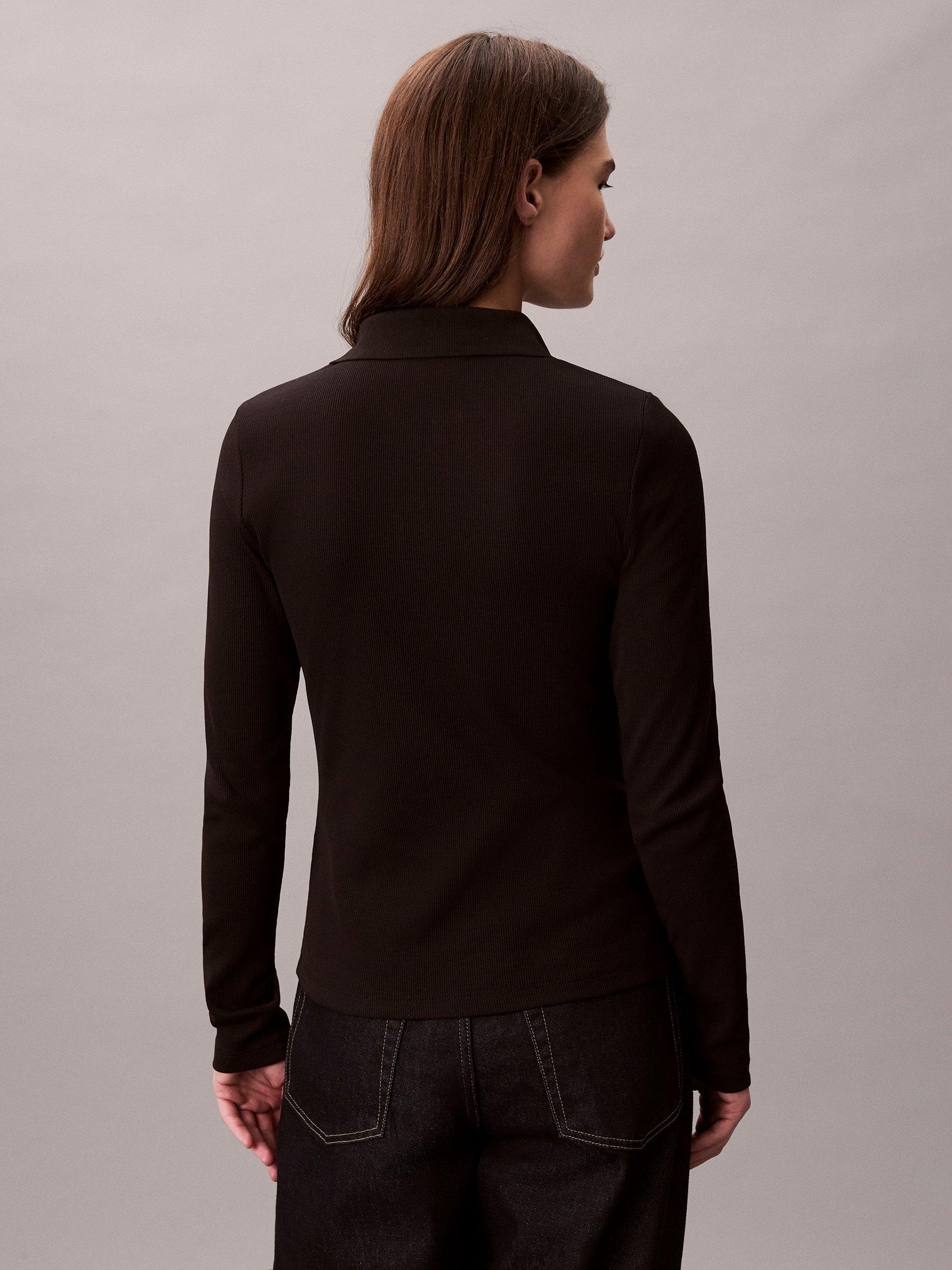 Product image 2 of 3, which shows Calvin Klein Monogram Ribbed Collar Top, Black, XS