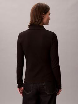 Calvin Klein Monogram Ribbed Collar Top, Black - view 2, Black