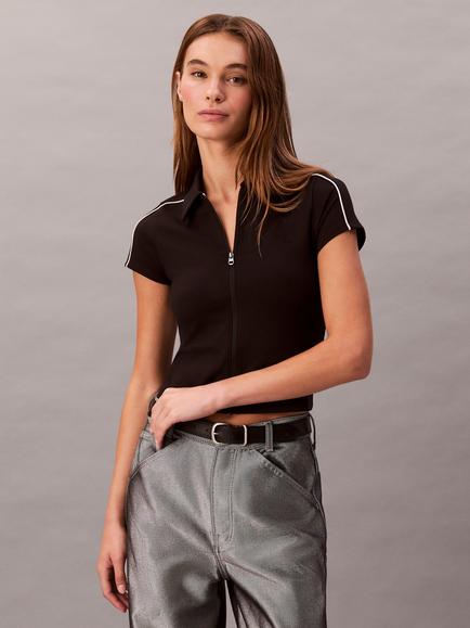 Calvin Klein Punto Quarter Zip Polo Shirt, Black, Black