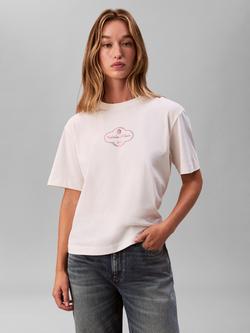 Calvin Klein Cocktail Logo Boxy T-Shirt, White Greige, White Greige