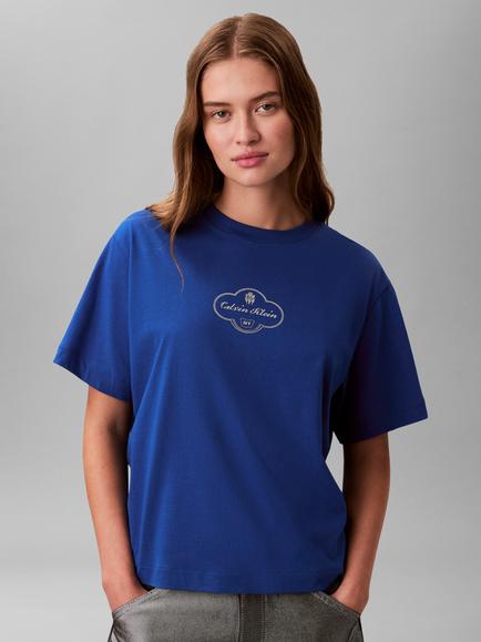 Calvin Klein Cocktail Logo Graphic Boxy T-Shirt, Admiral Blue, Admiral Blue