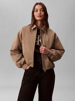 Calvin Klein Shine Relaxed Bomber Jacket, Desert Taupe, Desert Taupe