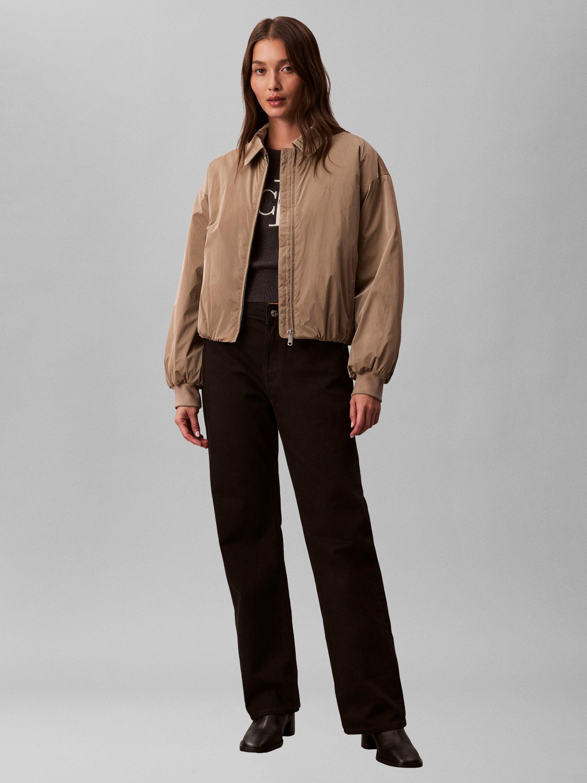 Product image 2 of 6, which shows Calvin Klein Shine Relaxed Bomber Jacket, Desert Taupe, XXS