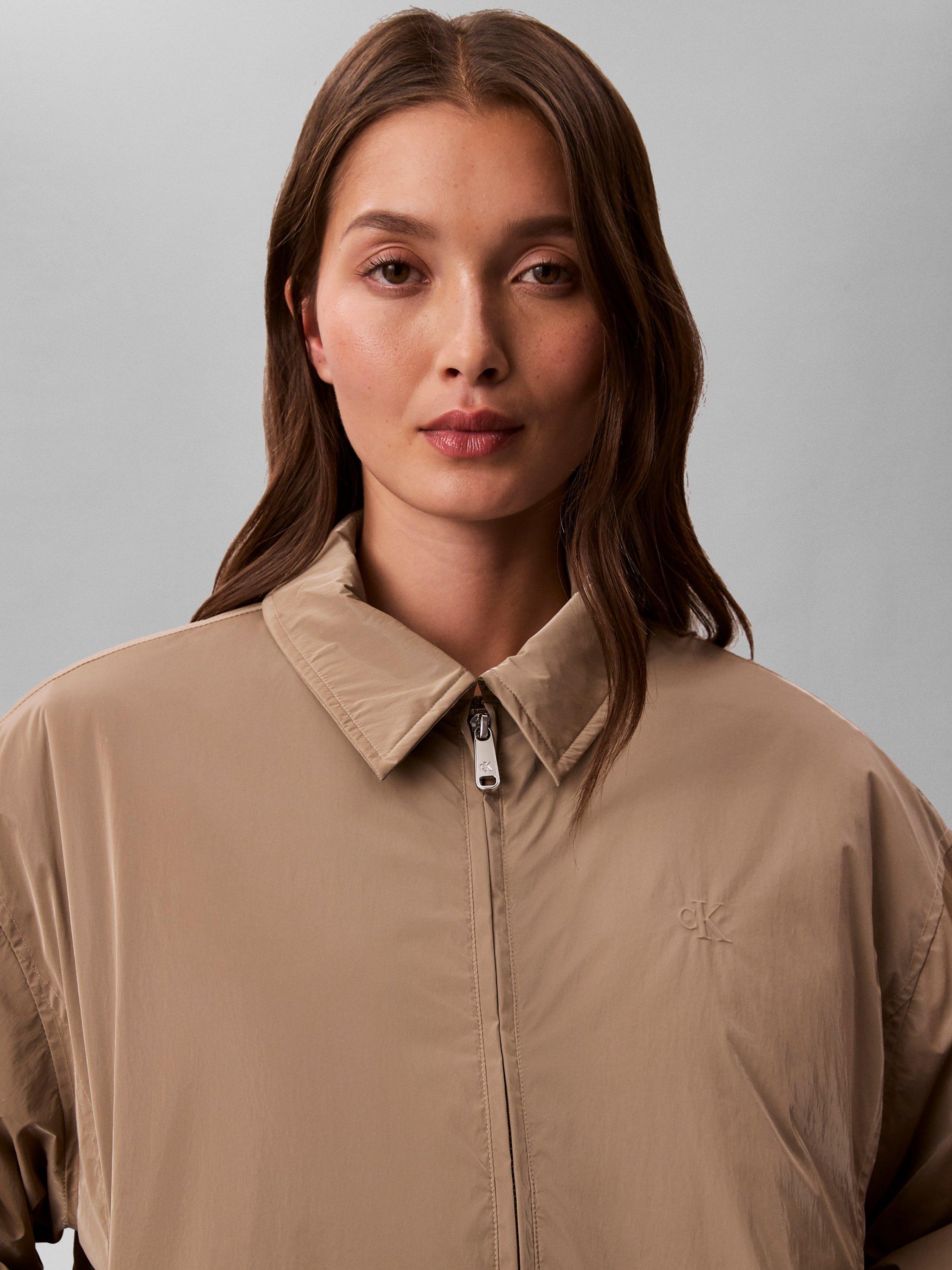 Product image 4 of 6, which shows Calvin Klein Shine Relaxed Bomber Jacket, Desert Taupe, XXS