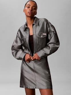 Calvin Klein Denim Bomber Jacket, Grey Shine - view 2, Grey Shine