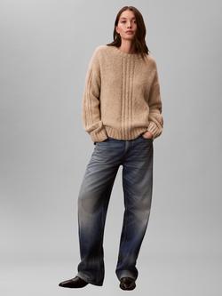 Calvin Klein Round Neck Brushed Knit Jumper, Light Beige