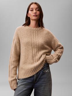 Calvin Klein Round Neck Brushed Knit Jumper - view 2, Light Beige