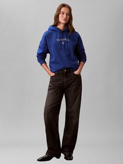 Calvin Klein Script Logo Cropped Hoodie, Admiral Blue