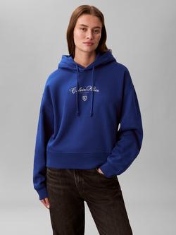 Calvin Klein Script Logo Cropped Hoodie - view 2, Admiral Blue