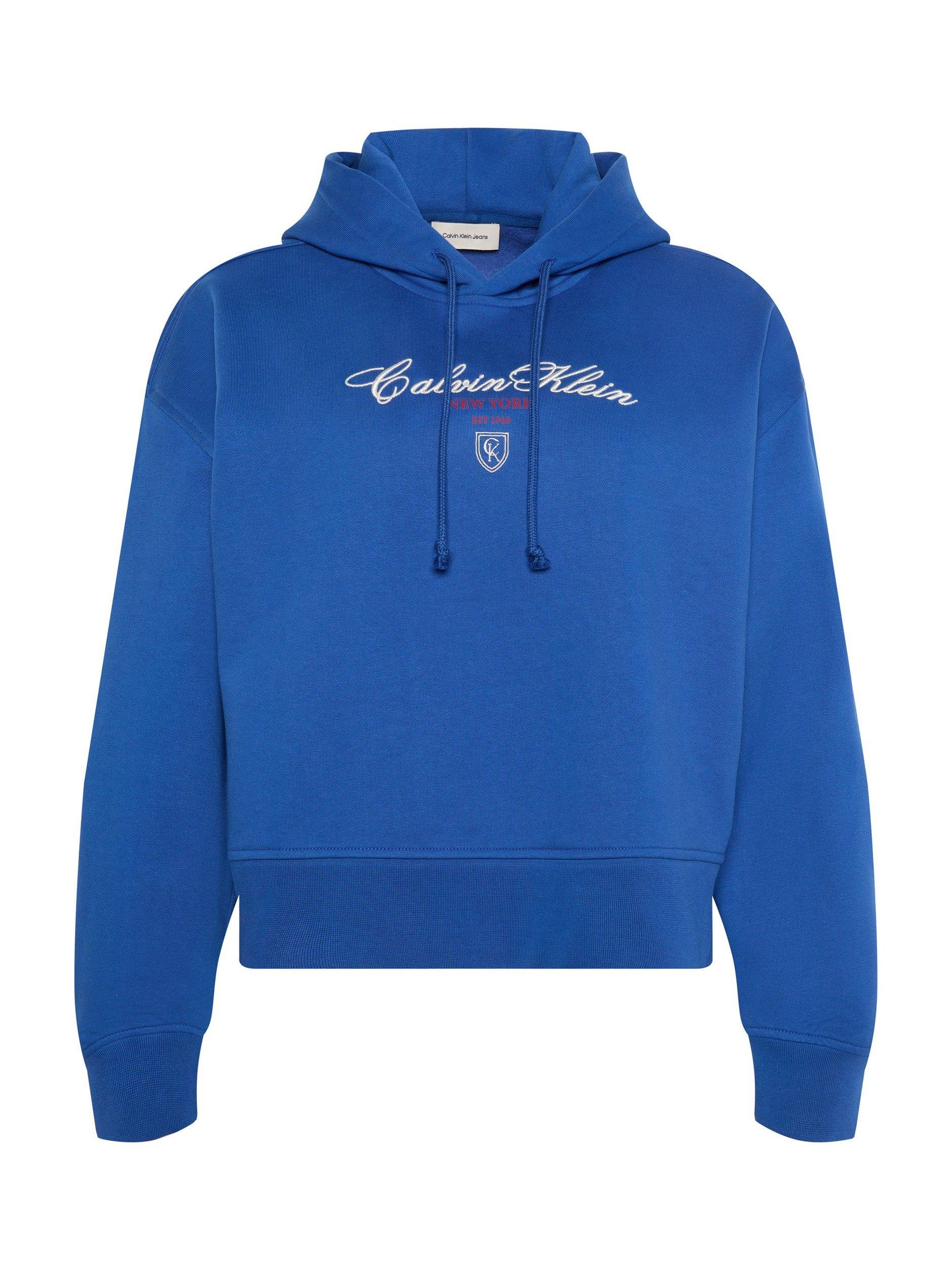Product image 6 of 6, which shows Calvin Klein Script Logo Cropped Hoodie, Admiral Blue, XS