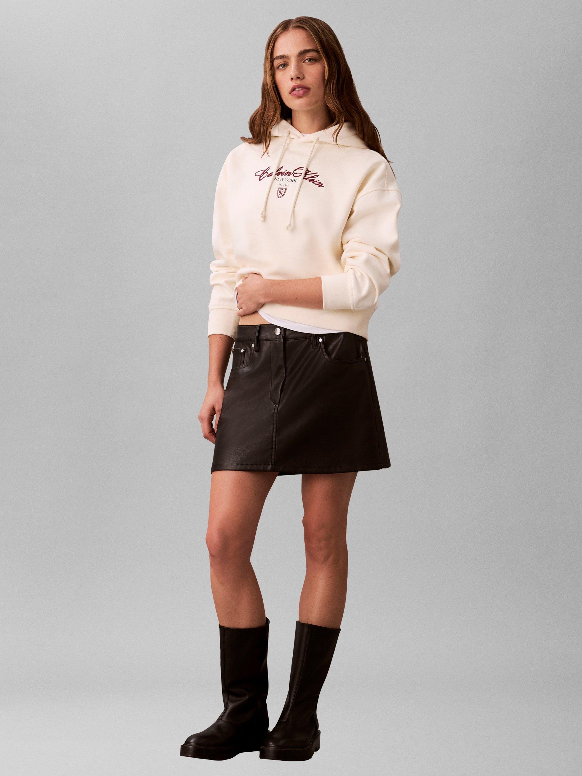 Product image 1 of 6, which shows Calvin Klein Script Logo Cropped Hoodie, Vanilla  Ice, XXS