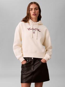 Calvin Klein Script Logo Cropped Hoodie - view 2, Vanilla  Ice