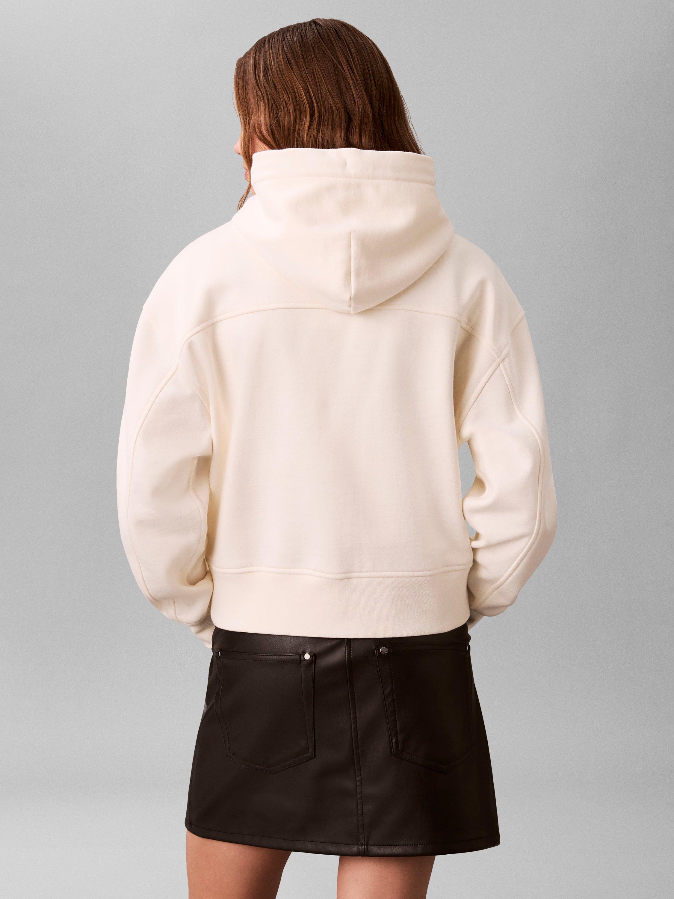 Product image 3 of 6, which shows Calvin Klein Script Logo Cropped Hoodie, Vanilla  Ice, XXS