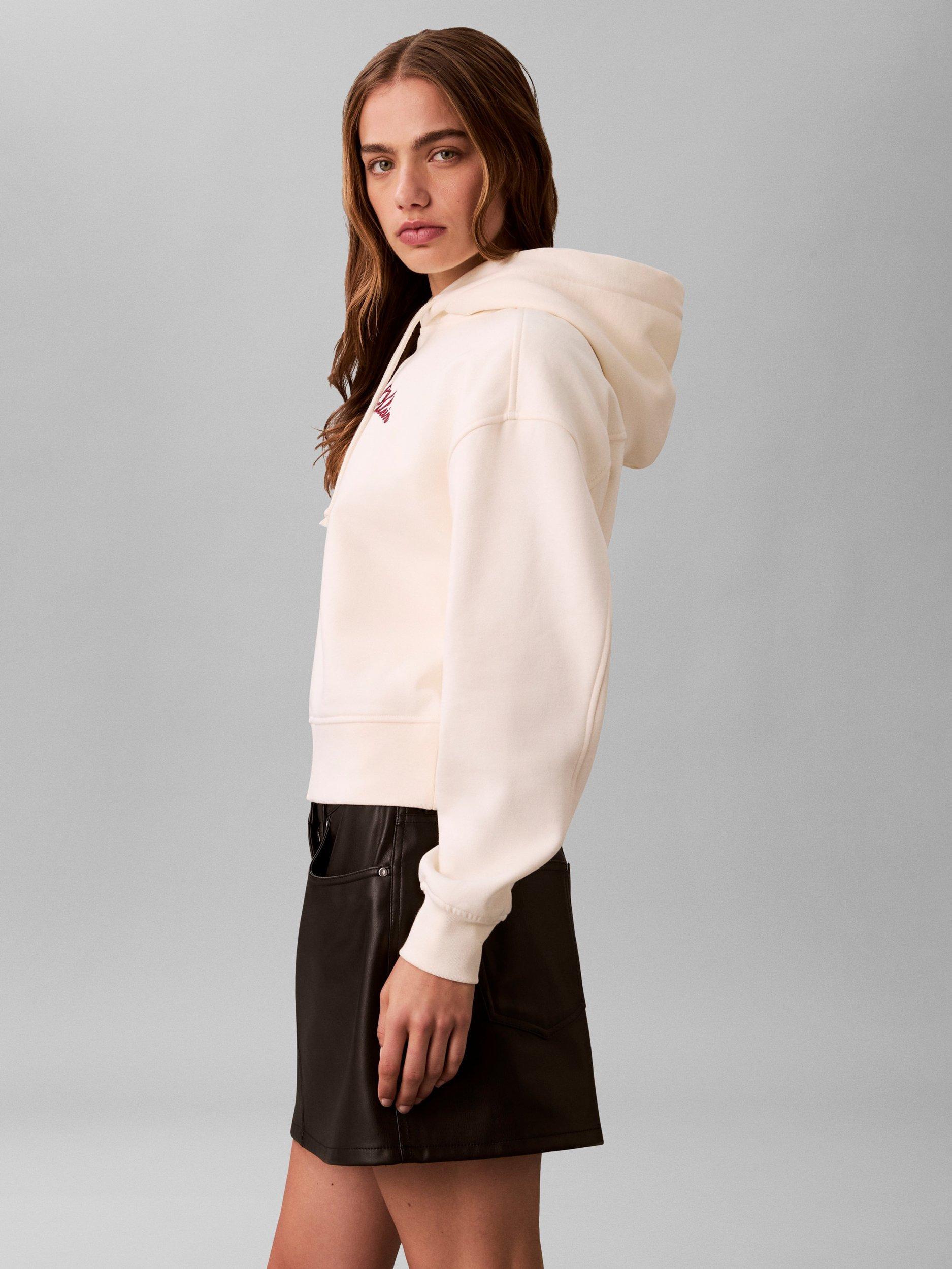 Product image 5 of 6, which shows Calvin Klein Script Logo Cropped Hoodie, Vanilla  Ice, XXS