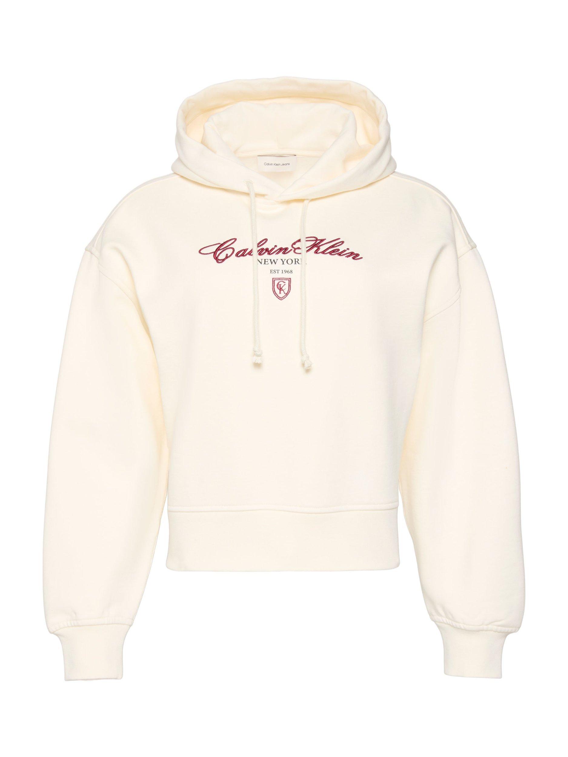 Product image 6 of 6, which shows Calvin Klein Script Logo Cropped Hoodie, Vanilla  Ice, XXS