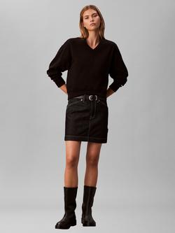 Calvin Klein V-Neck Terry Relaxed Sweatshirt, Black, Black