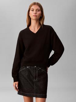 Calvin Klein V-Neck Terry Relaxed Sweatshirt, Black - view 2, Black