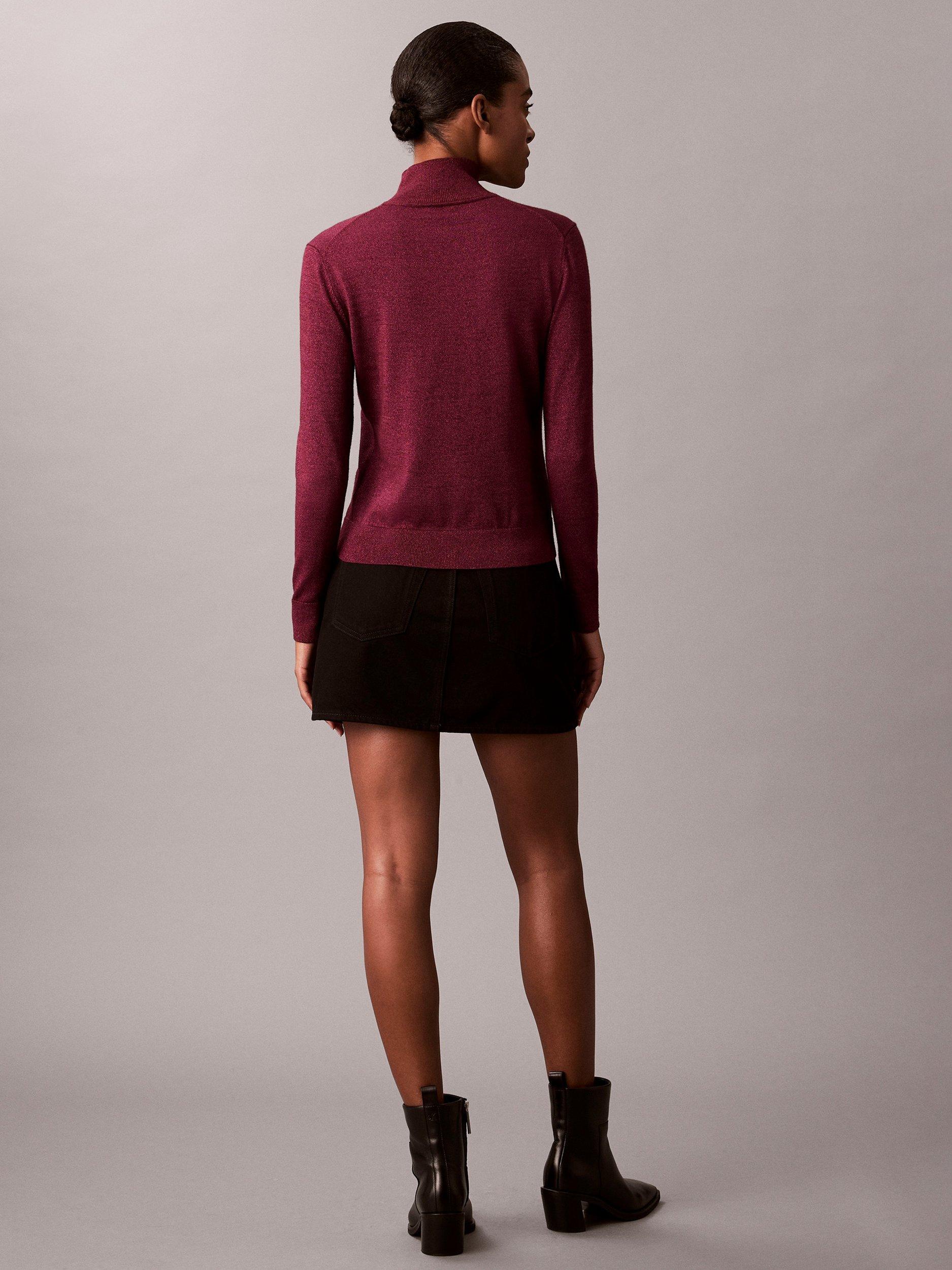 Product image 2 of 5, which shows Calvin Klein Sparkle Turtleneck Top, Berry Glaze, XXS