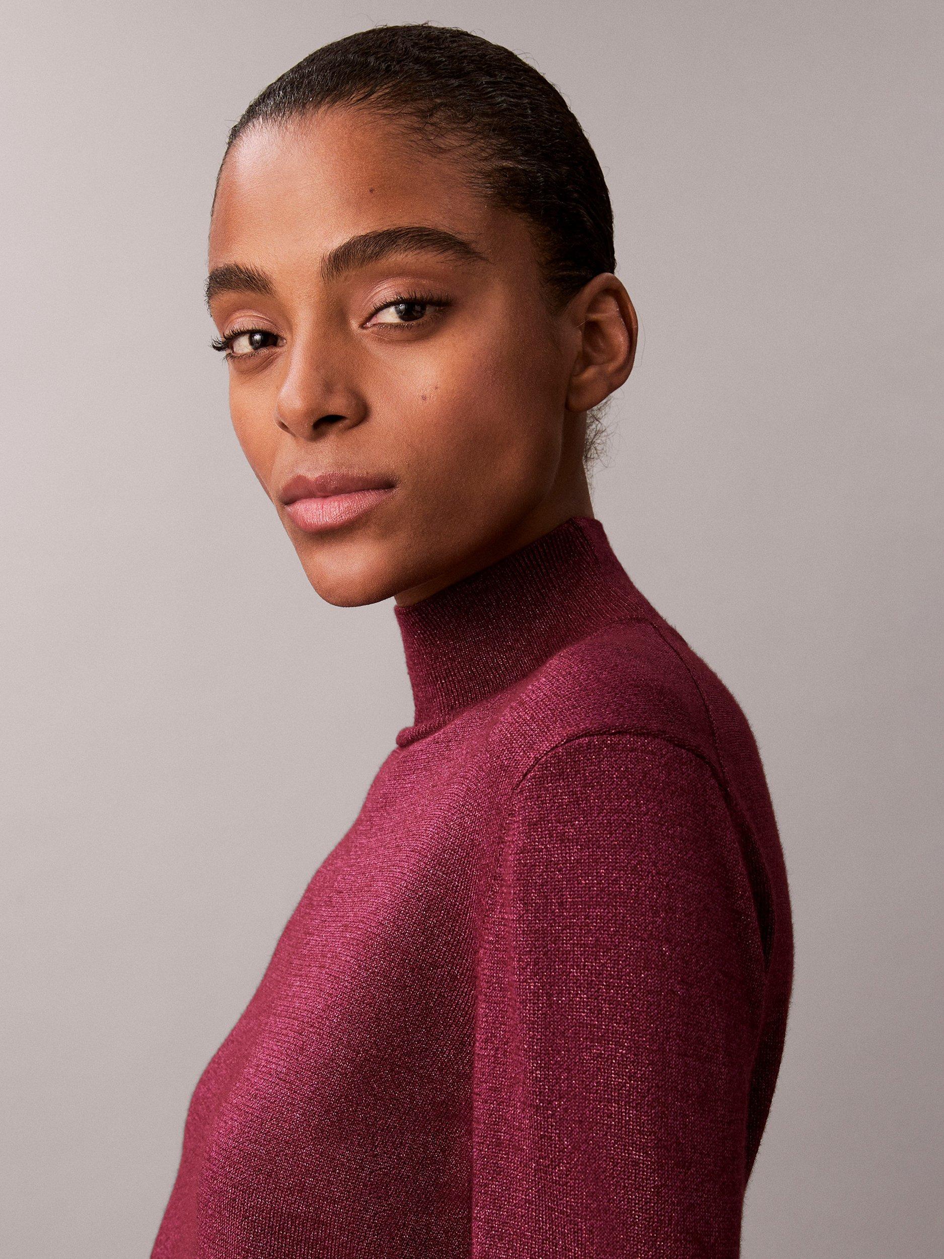 Product image 4 of 5, which shows Calvin Klein Sparkle Turtleneck Top, Berry Glaze, XXS