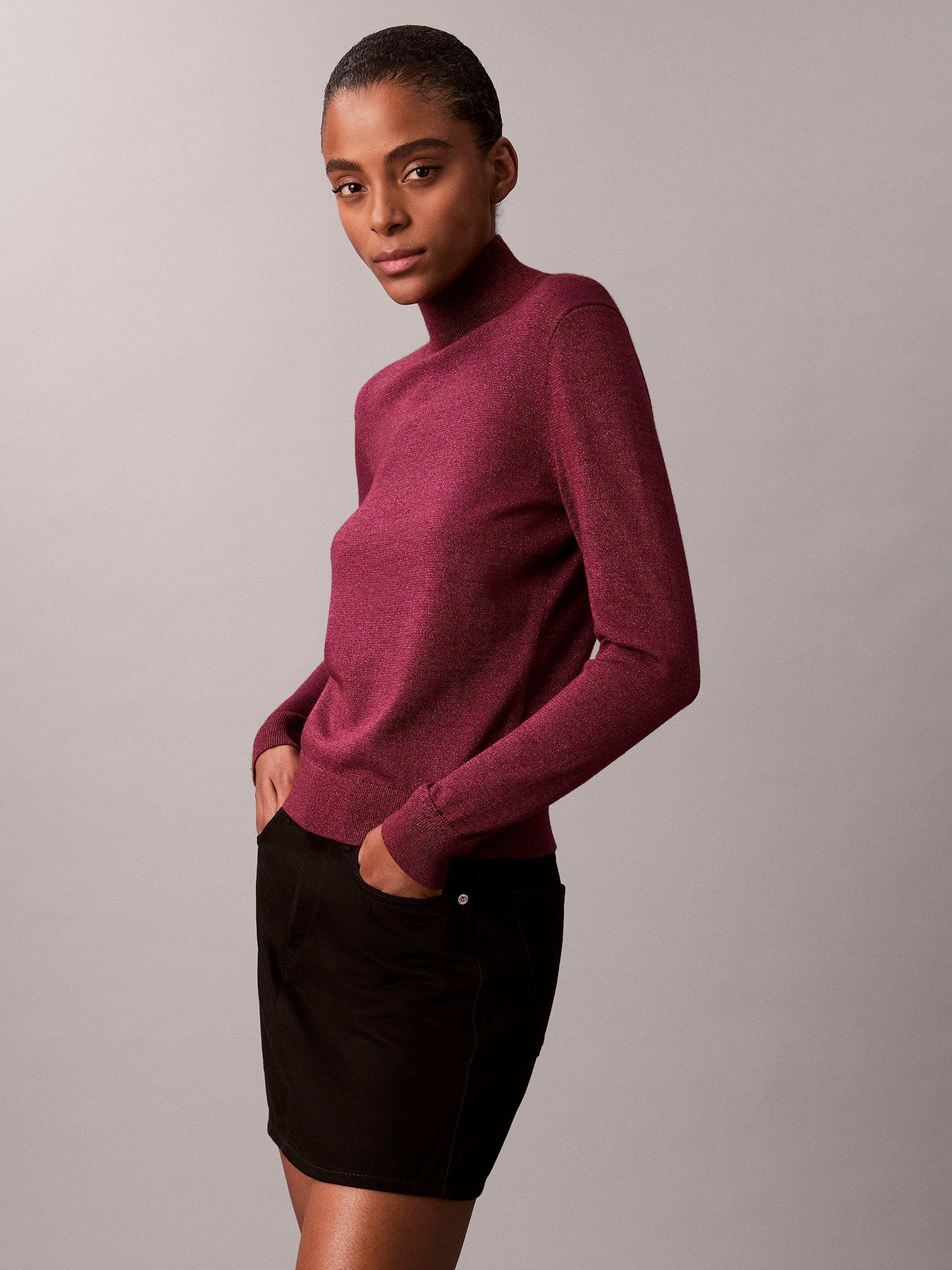 Product image 5 of 5, which shows Calvin Klein Sparkle Turtleneck Top, Berry Glaze, XXS