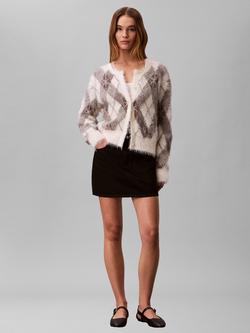 Calvin Klein Fuzzy Argyle Relaxed Cardigan, Tofu - view 2, Tofu