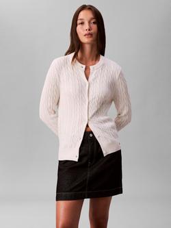 Calvin Klein Cable Knit Wool Blend Cardigan, White Greige, White Greige
