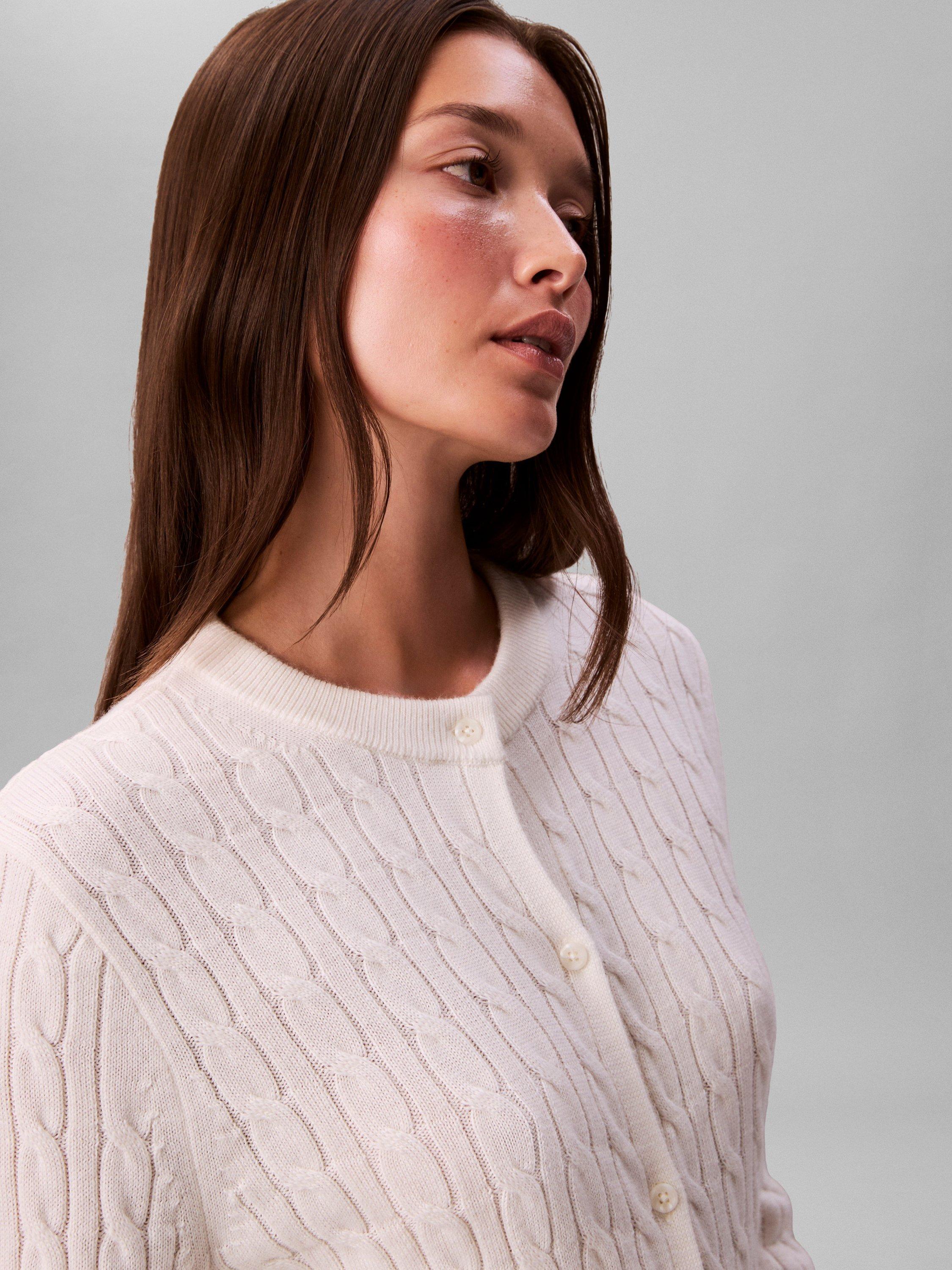 Product image 3 of 6, which shows Calvin Klein Cable Knit Wool Blend Cardigan, White Greige, XS