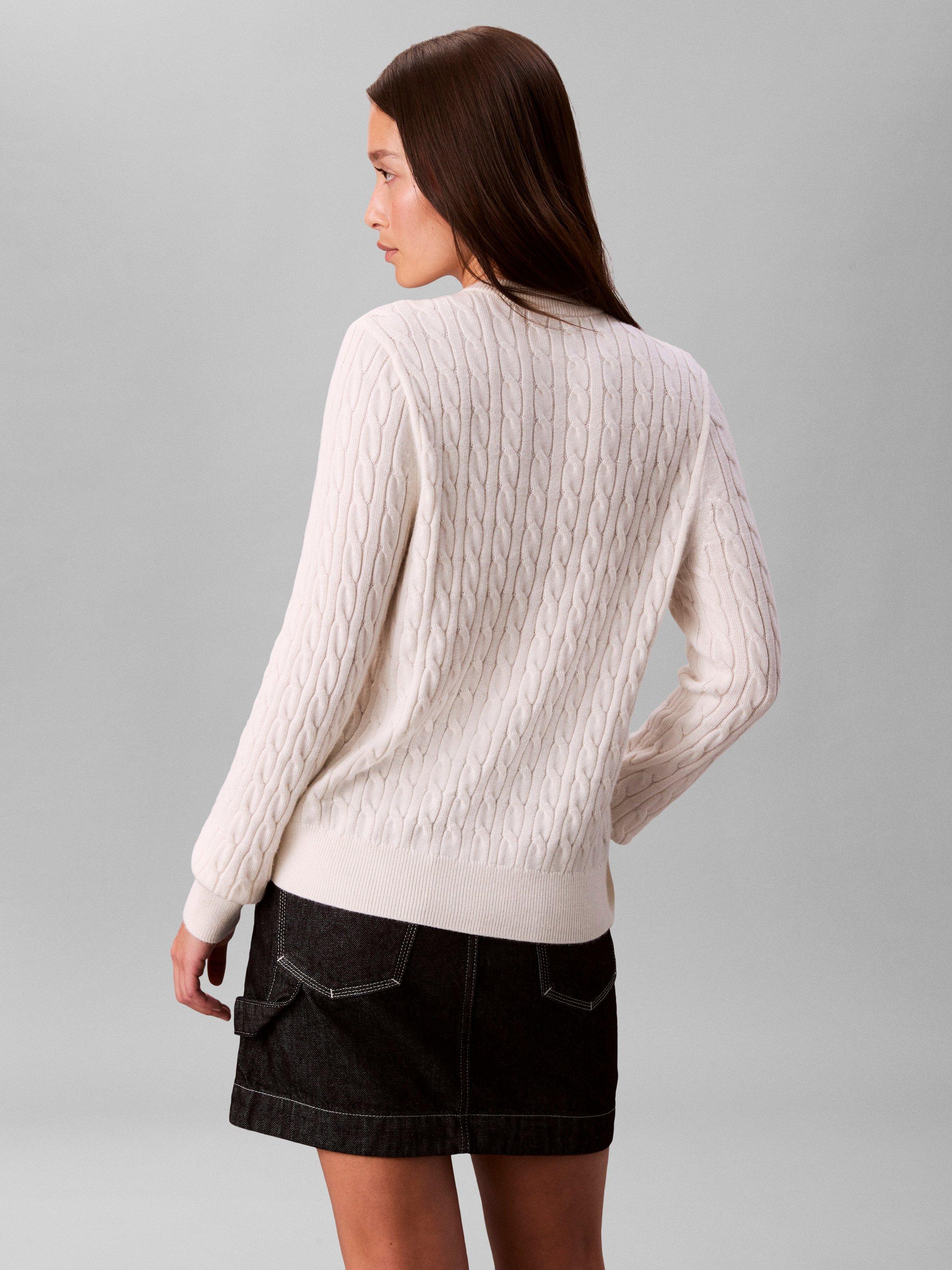 Product image 5 of 6, which shows Calvin Klein Cable Knit Wool Blend Cardigan, White Greige, XS