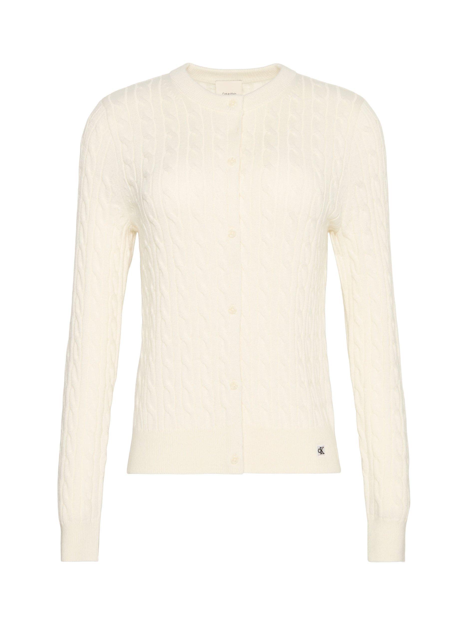 Product image 6 of 6, which shows Calvin Klein Cable Knit Wool Blend Cardigan, White Greige, XS