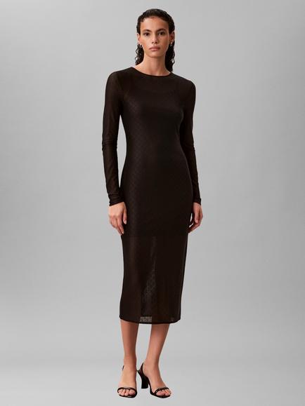 Calvin Klein Monogram Logo Lace Maxi Dress, Black, Black